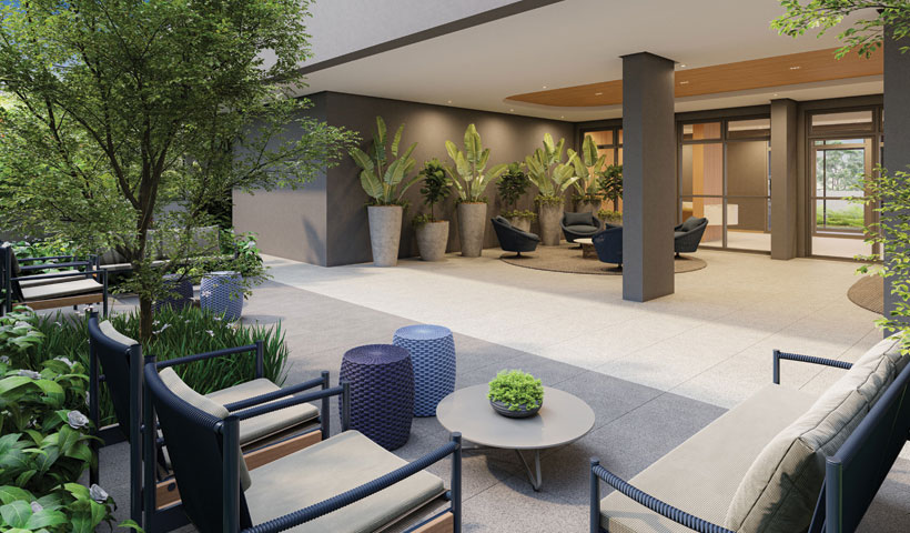 Perspectiva ilustrada da praça coliving