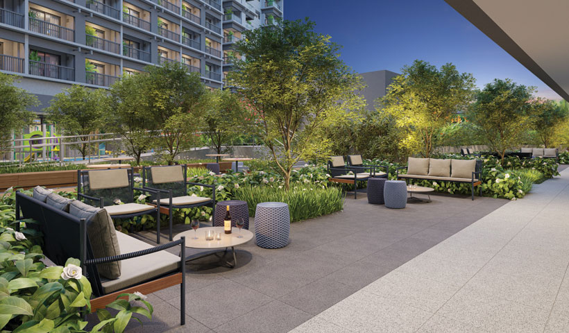 Perspectiva ilustrada da praça salão de festas