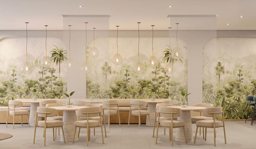 Perspectiva ilustrada do salão de festas