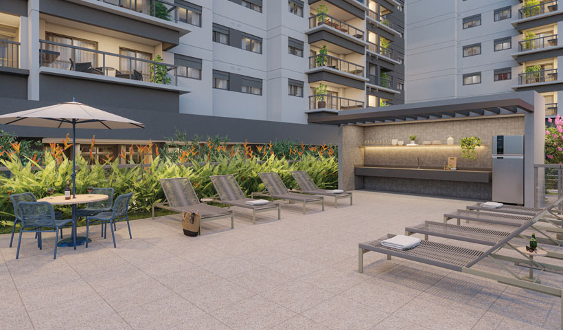 Perspectiva ilustrada do solarium/pool bar