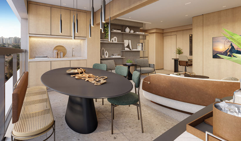 Perspectiva ilustrada do terraço do apto. opção de 2 dorms. de 76 m² - Final 05