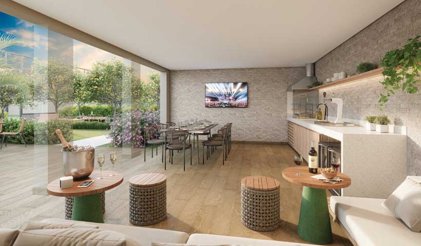 Perspectiva ilustrada da churrasqueira quadras