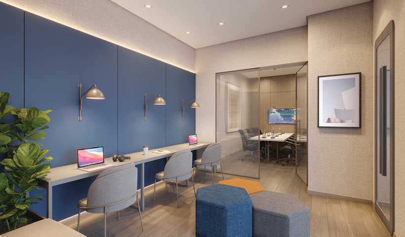 Perspectiva ilustrada do coworking