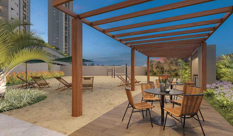 Perspectiva ilustrada do estar beach