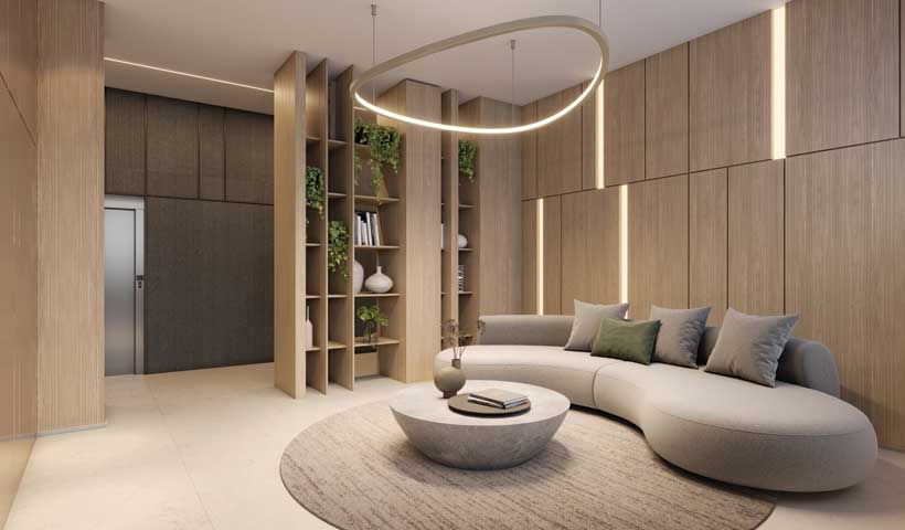 Perspectiva ilustrada do hall social