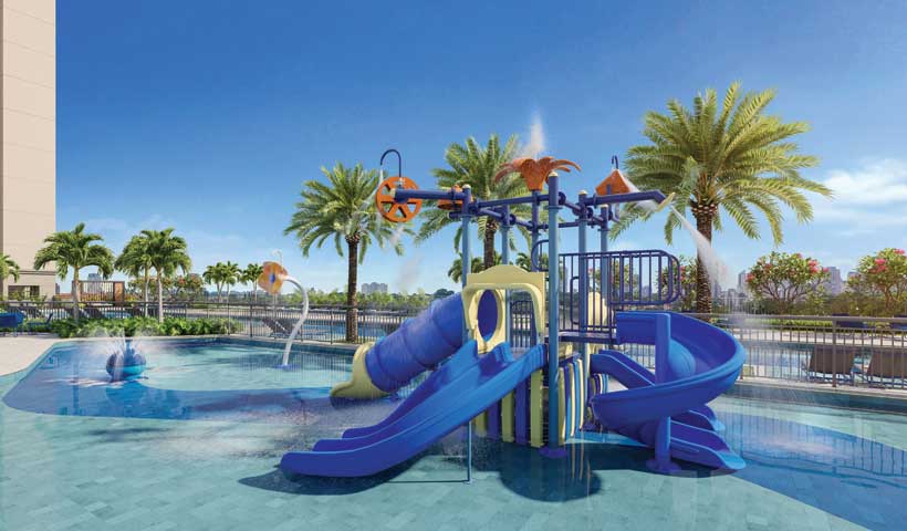 Perspectiva ilustrada da piscina infantil