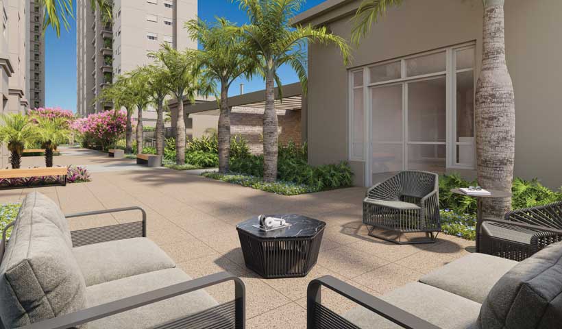 Perspectiva ilustrada da praça chegada