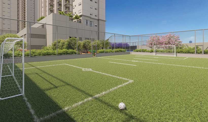 Perspectiva ilustrada da quadra gramada