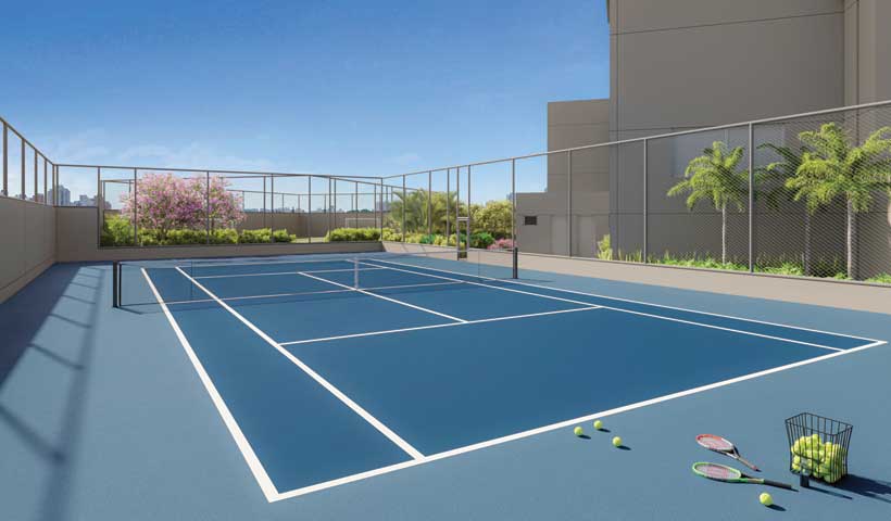Perspectiva ilustrada da quadra de tênis