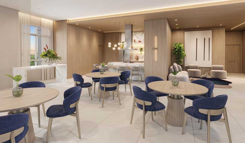 Perspectiva ilustrada do salão de festas