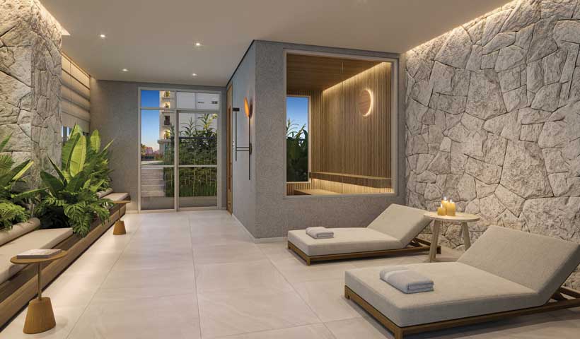 Perspectiva ilustrada da sauna descanso