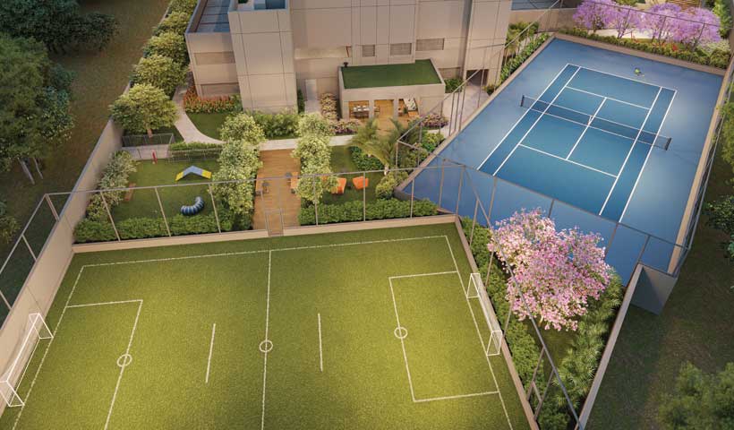 Perspectiva ilustrada do voo quadras