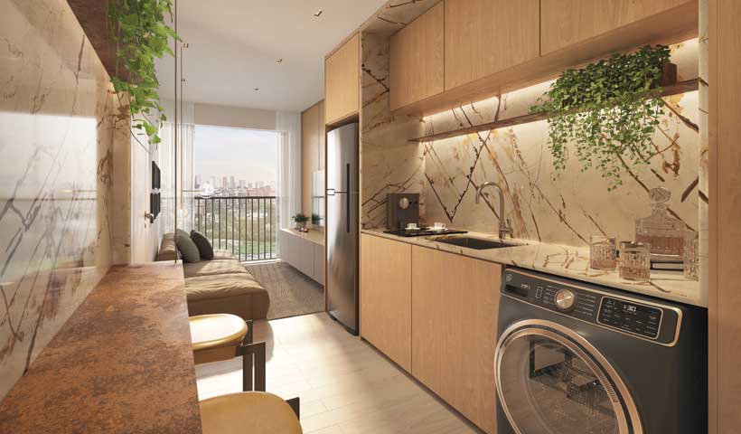 Perspectiva ilustrada do apto. de 1 dorm. de 31 m² - Final 11