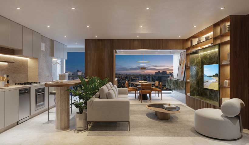 LIVING DO APTO. OPÇÃO DE 114 M² | Perspectiva ilustrada