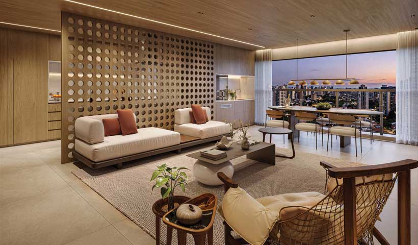LIVING DO APTO. OPÇÃO DE 136 M² | Perspectiva ilustrada