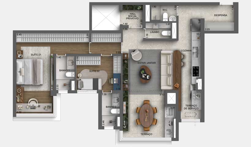 Planta opção do apto. de 114 m²