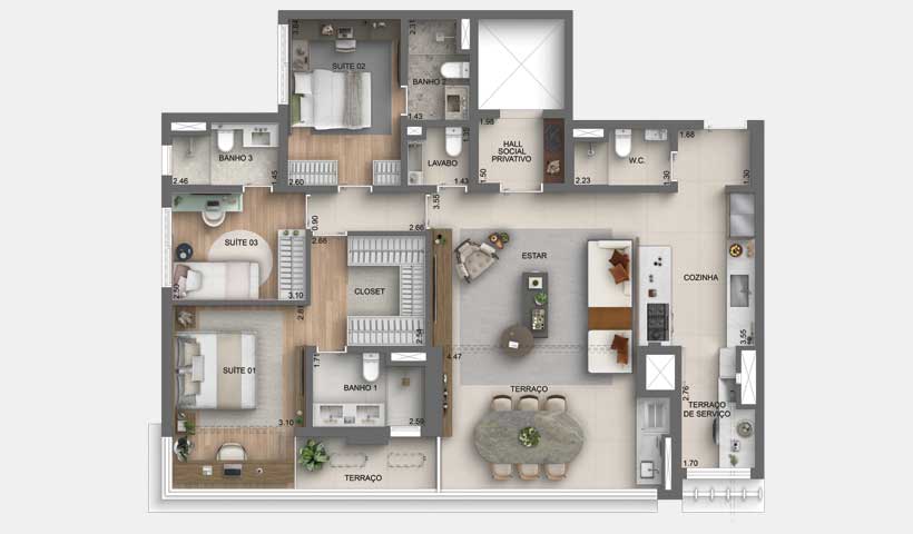 Planta opção do apto. de 136 m²