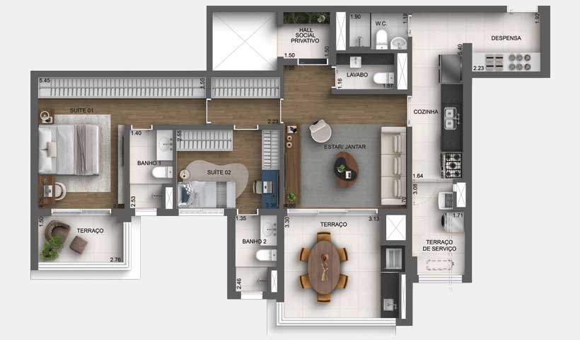 Planta tipo do apto. de 114 m²