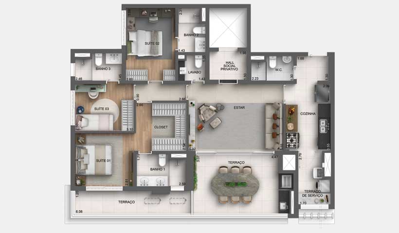 Planta tipo do apto. de 136 m²