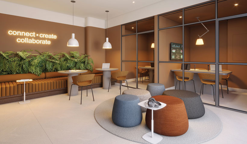 Perspectiva ilustrada do coworking