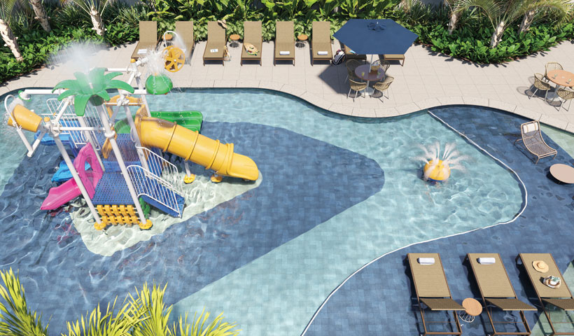 Perspectiva ilustrada da piscina infantil