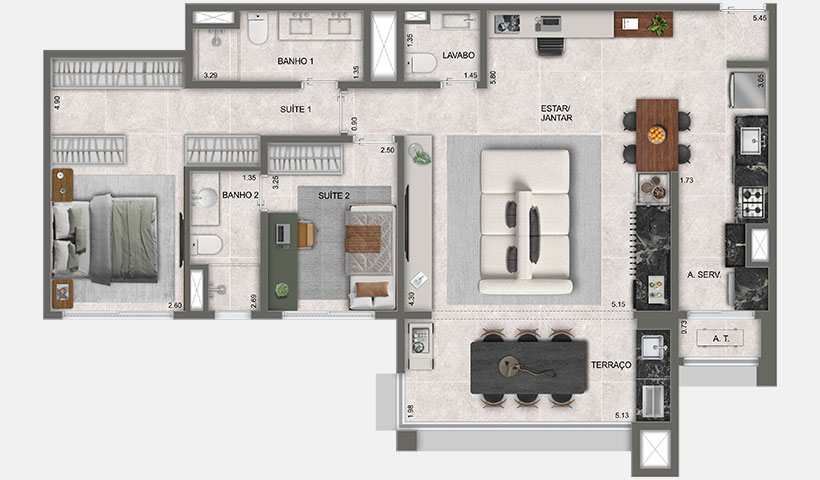 Planta Opção do Apto. de 98 m²