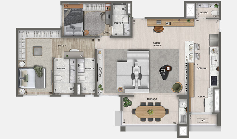 Planta Opção do Apto. de 120 m²