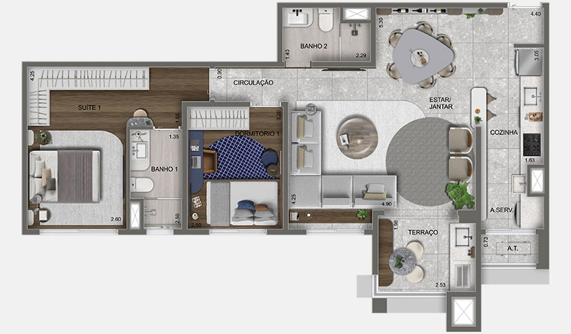 Planta Opção do Apto. de 80 m²