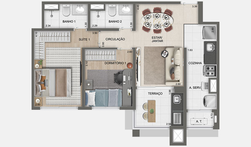 Planta Tipo do Apto. de 63 m²