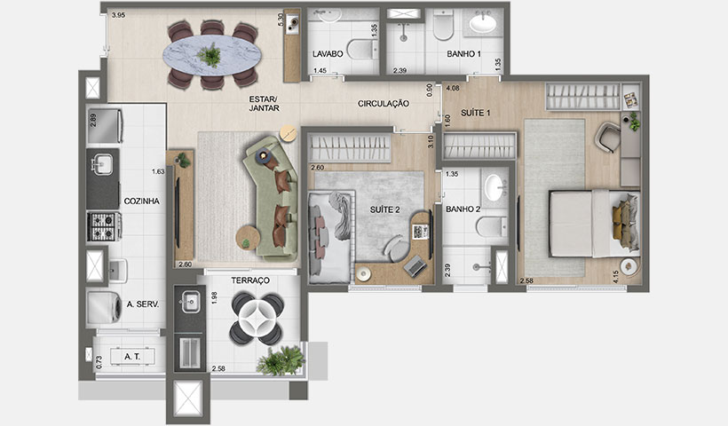 Planta Tipo do Apto. de 72 m²