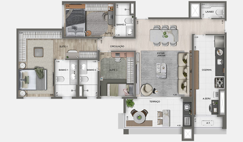 Planta Tipo do Apto. de 120 m²
