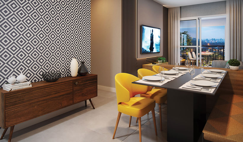 Artis Jardim Prudência – Living do apto. de 66 m²