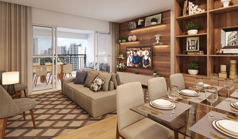 Artis Jardim Prudência – Living do apto. de 80 m²