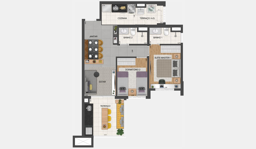 Artis Jardim Prudência – Planta tipo do apto. de 66 m²