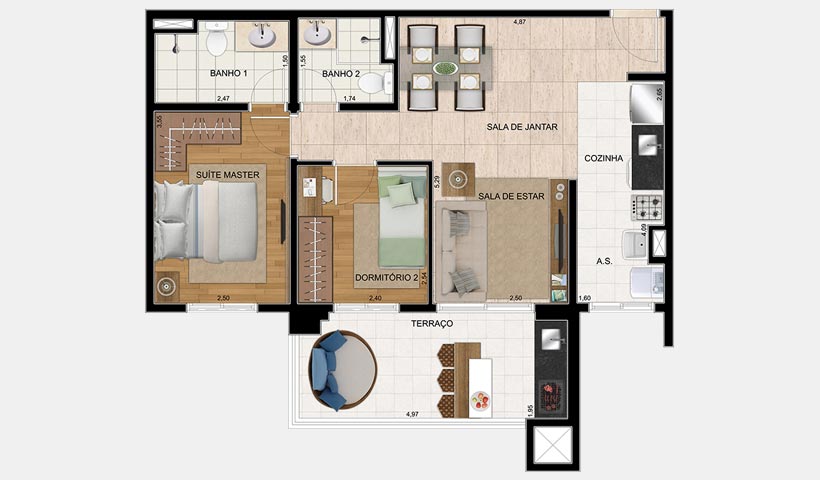 Bosque Ventura – Planta 65 m² 2 Dorms.