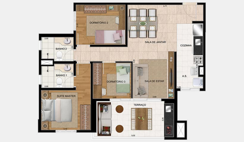 Bosque Ventura – Planta 80 m² 3 Dorms.