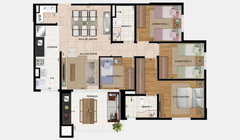 Bosque Ventura – Planta 95 m² com 4 dorms.