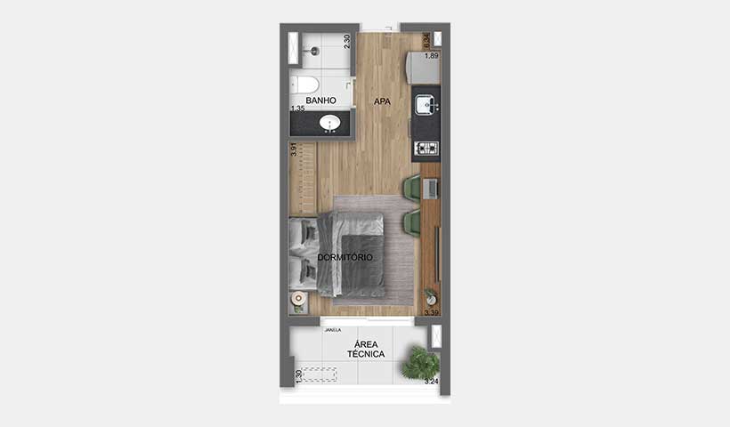 Chanés Street – Planta do studio de 29 m²