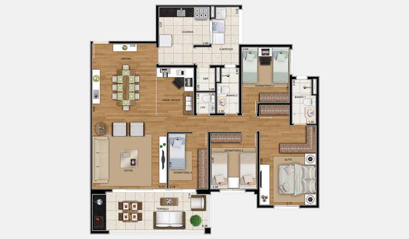 Chateau Monet – Planta 131 m² 4 dorms.