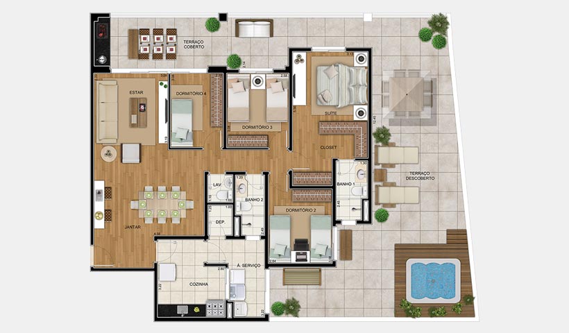 Chateau Monet – Planta térreo 131 m² 4 dorms.