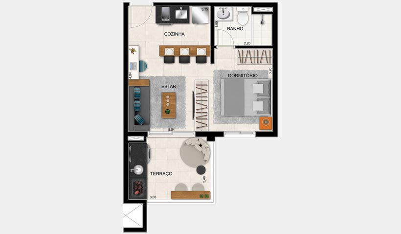 Alameda – Planta 38 m² 1 Dorm.