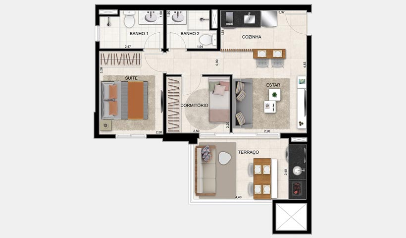 Alameda – Planta 56 m² 2 Dorms.