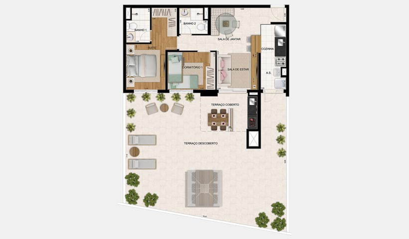 Botânica – Planta 145 m² maison 2 Dorms.