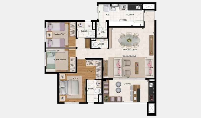 Botânica – Planta 106 m² 3 Dorms.