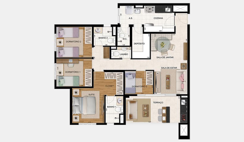 Botânica – Planta 106 m² 4 Dorms.