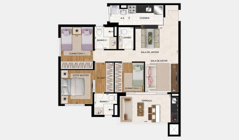 Botânica – Planta tipo de 86 m² 3 Dorms.