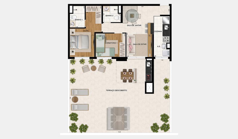 Praça – Planta 138 m² 2 Dorms.