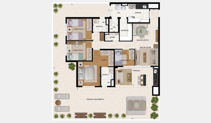 Praça – Planta 195 m² 4 Dorms.