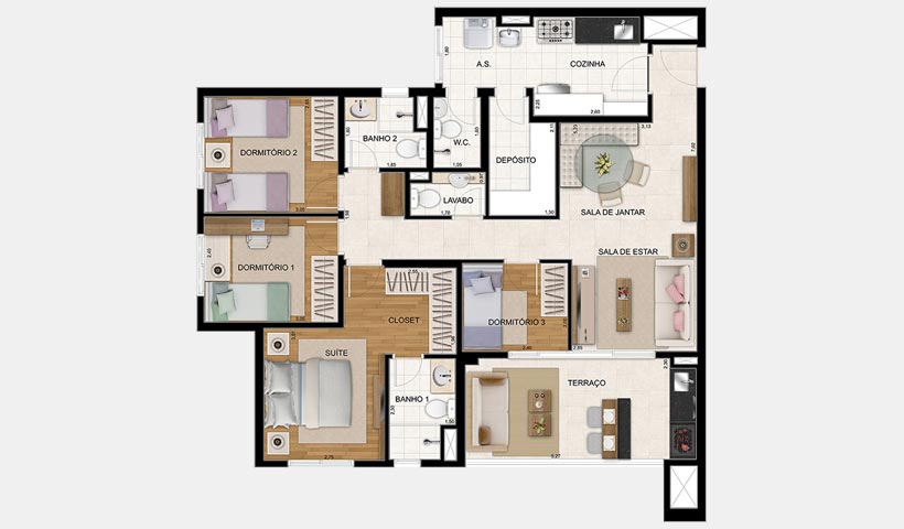 Praça – Planta 106 m² 4 Dorms.