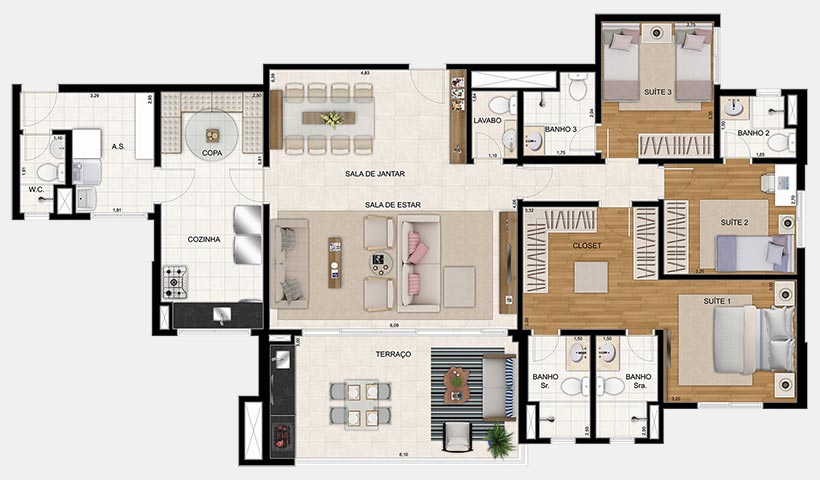 Reserva – Planta 154 m² 3 suítes - 1